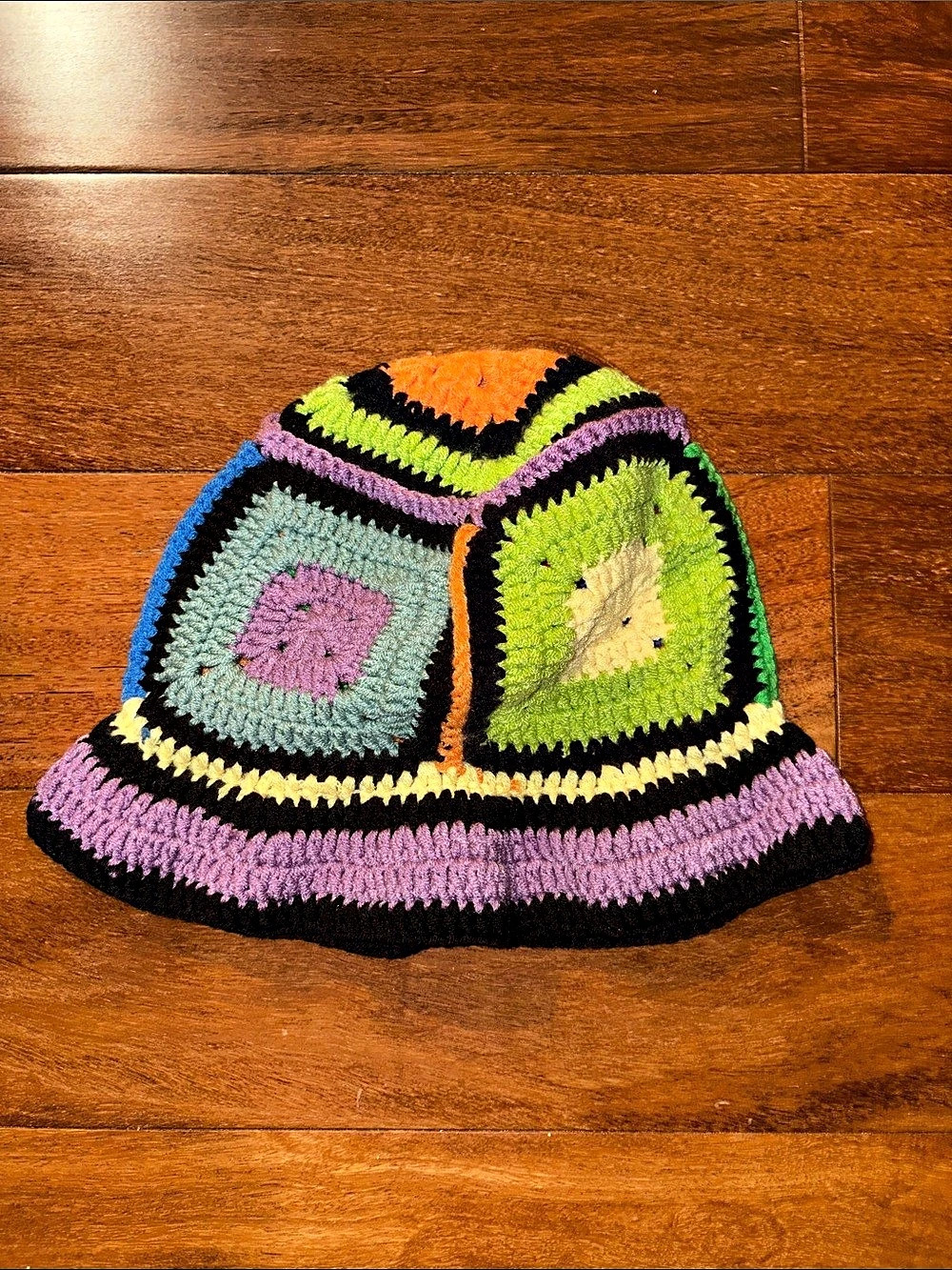 Crochet Bucket Hat in Purple & Green Like New